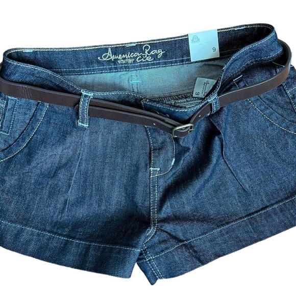 American Rag Blue Cuffed Brown & Gold Belted Jeans Shorts Flap Pocket Size 9 NWT - Picture 7 of 15